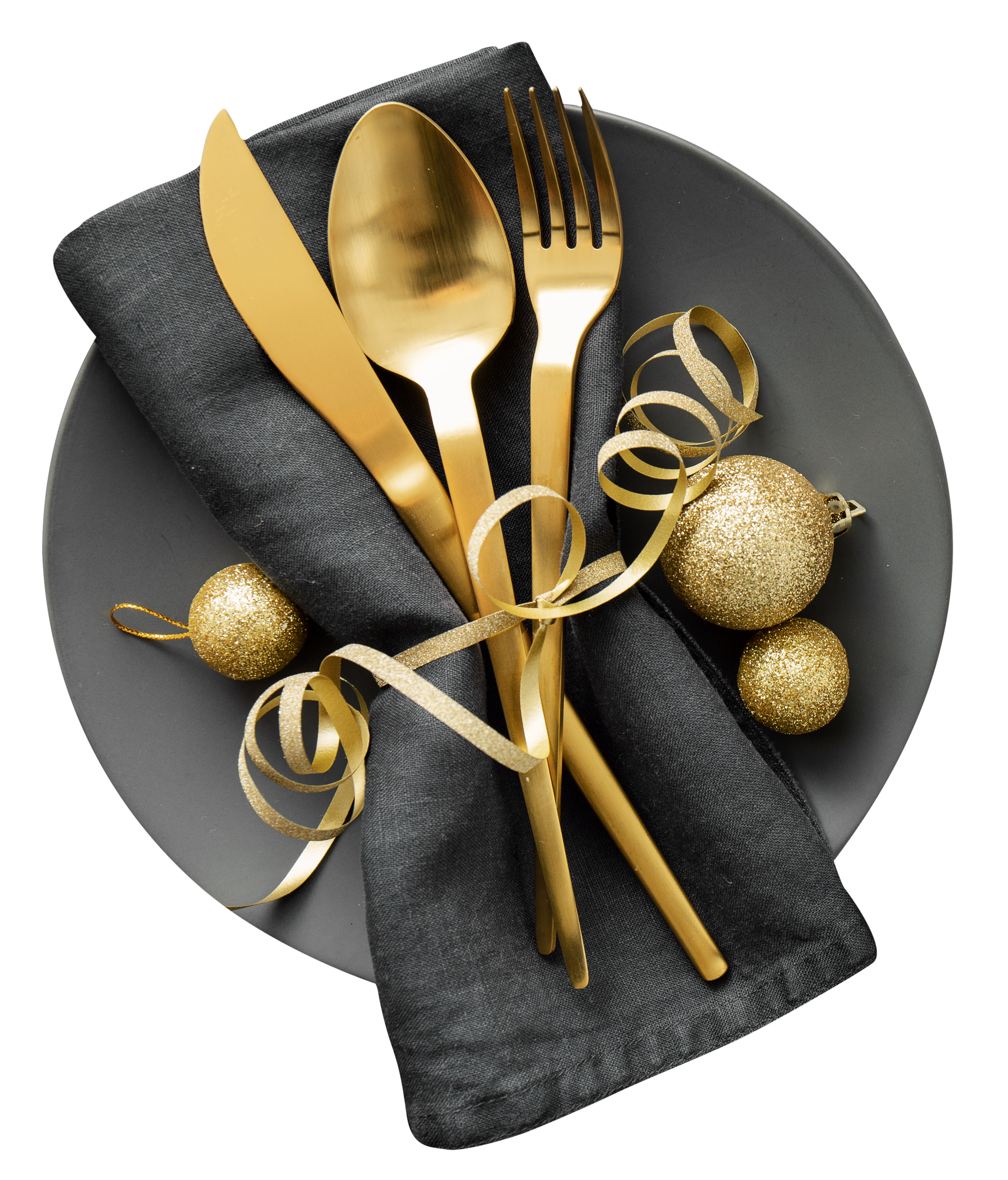Gold cutlery served on plate for christmas dinner PNG SimilarPNG
