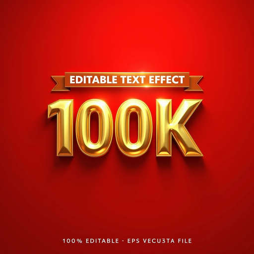 Editable Text Effect 100K PNG Image on Red Background