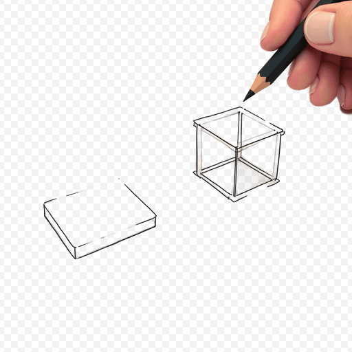 Hand Drawing a Cube With a Pencil on Transparent Background