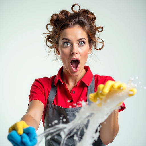 Surprised Woman Cleaning with Soap and Water in PNG