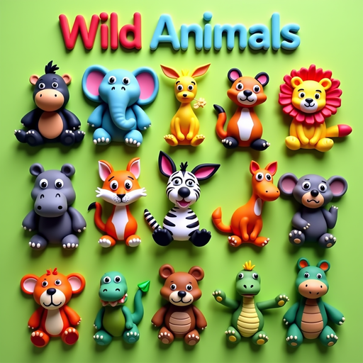 Colorful Wild Animals Collection PNG Image