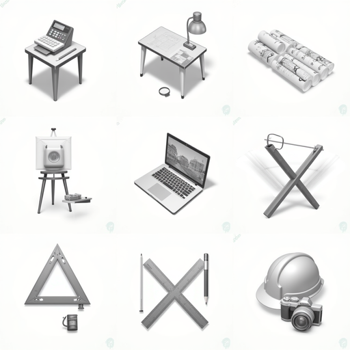 Illustration of Workstation Items in Gray Scale PNG
