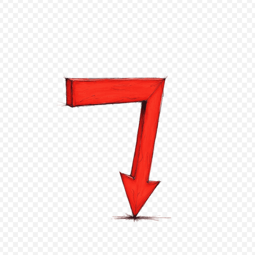 Red Arrow Down Number 7 PNG Image with Transparent Background