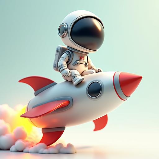 Cute Astronaut Riding a Cartoon Rocket PNG Image