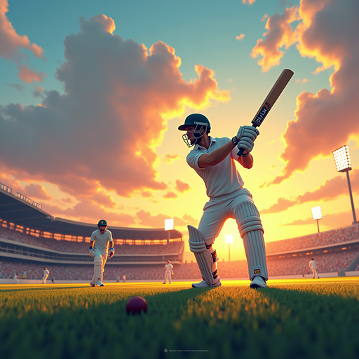 Dynamic Cricket Match at Sunset - PNG Image