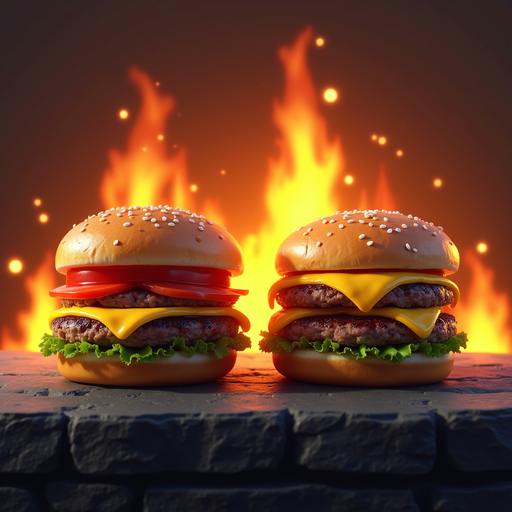 Delicious Burgers with Fire Background PNG