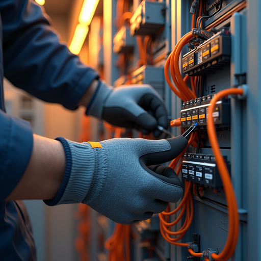 Electrical Technician Working with Cables and Circuits PNG Image