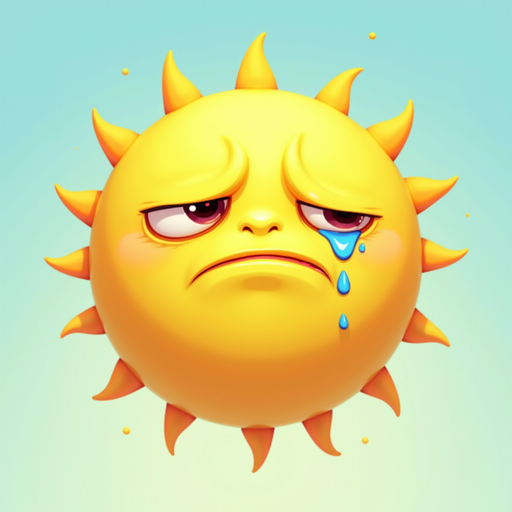 Sad Sun Character PNG Image with Tears on a Transparent Background