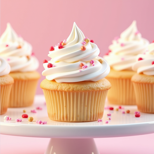 Delicious Cupcakes with Whipped Cream Frosting and Sprinkles PNG