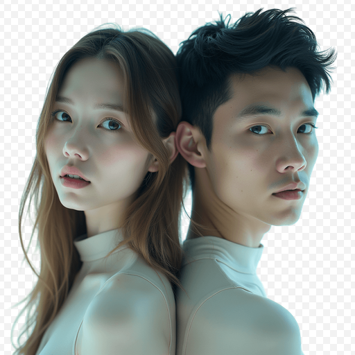 Portrait of Young Man and Woman in Artistic Style PNG