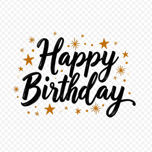 Happy Birthday Text with Stars - Transparent PNG Image