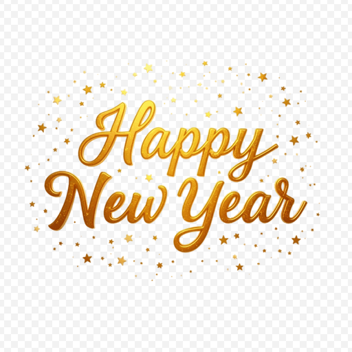 Happy New Year PNG Image with Golden Text and Colorful Background