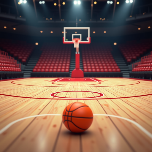 Basketball Court with Orange Ball PNG Image