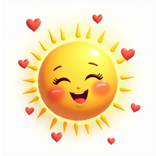 Cheerful Sun Emoji with Hearts PNG Image