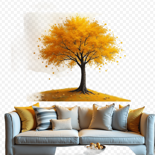 Summer Tree with Yellow Leaves on a Sofa PNG image