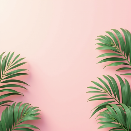 Tropical Green Leaves on Pink Background PNG Image