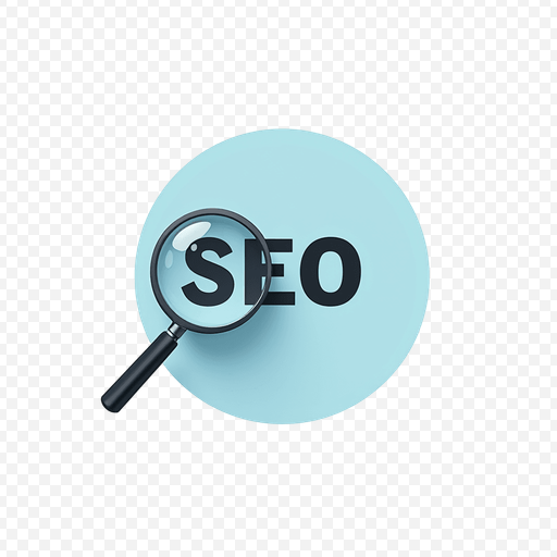 SEO Magnifying Glass on Blue Background Transparent PNG