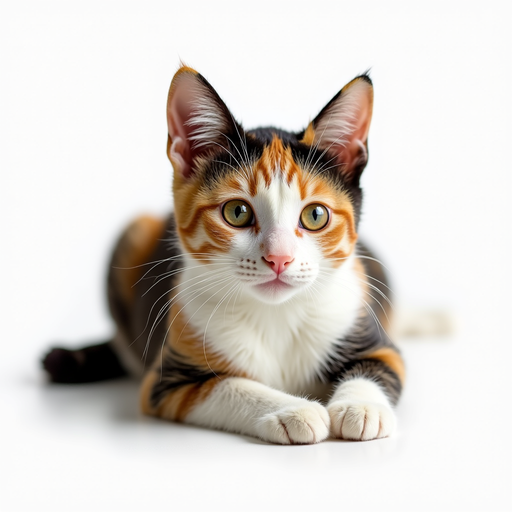 Cute Calico Cat Lying Down PNG Image
