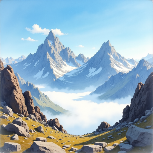 Majestic Mountain Landscape PNG Image with Blue Sky and Cloud Background