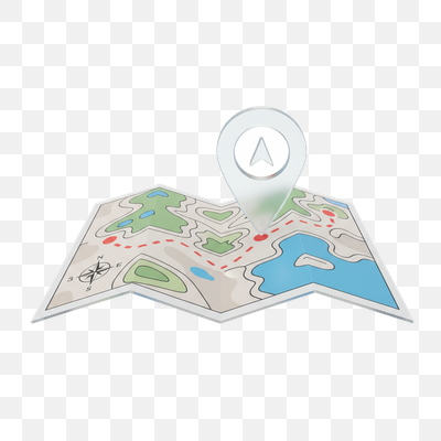 3D Render of Folded Map with Location Pin