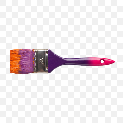Vibrant Paint Brush with Orange and Purple Paint on White