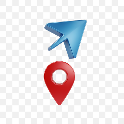 Glossy 3D Navigation Arrow and Map Pin Icons