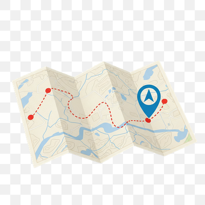 Folded Navigation Map with Red Route and Blue Location Pin