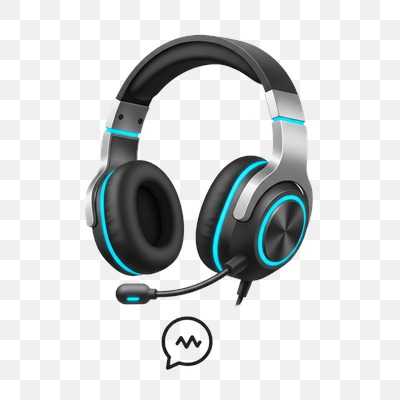 Futuristic Gaming Headset with Blue LED Accents and Mic