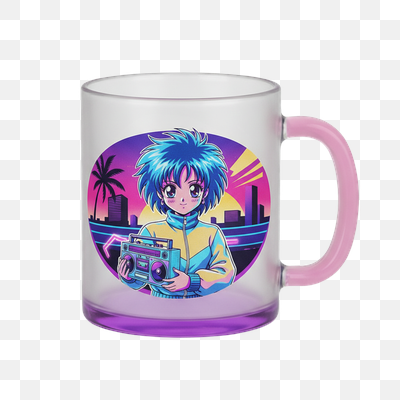 Retro Anime Girl with Boombox Frosted Glass Mug