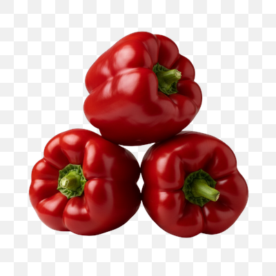 Vibrant Red Bell Peppers Stacked on Maroon Background