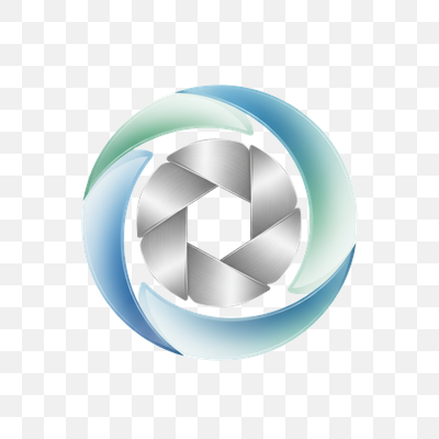Dynamic Aperture Logo with Glossy Blue-Green Swirl
