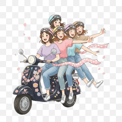 Joyful Friends on a Scooter Adventure