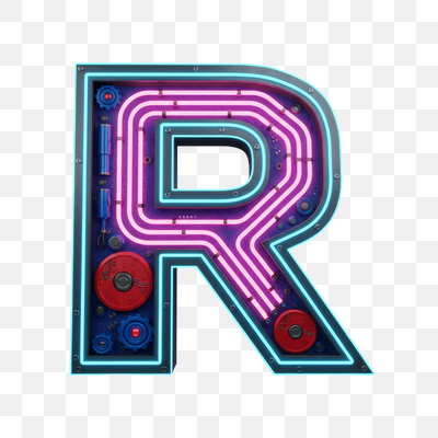 Neon Cyberpunk Letter R with Industrial Mechanics