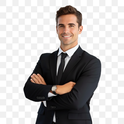 Confident Young Businessman in Black Suit