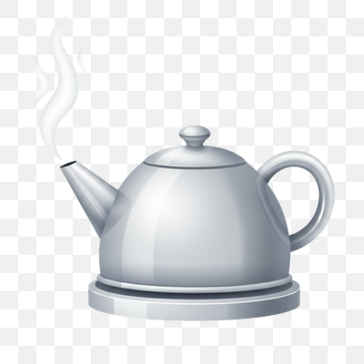 Glossy Silver Kettle with Rising Steam