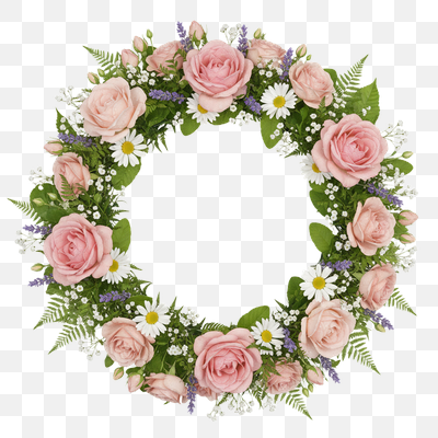 Elegant Pink Rose and Daisy Floral Wreath with Fresh Dew