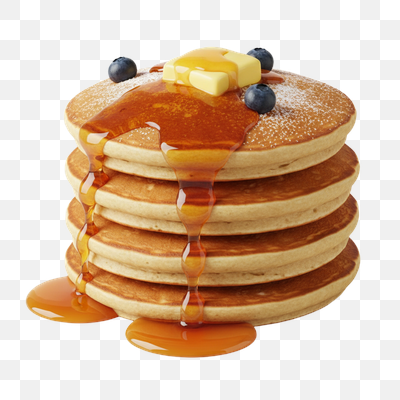 Golden Stack of Pancakes with Dripping Syrup and Fresh Blueberries