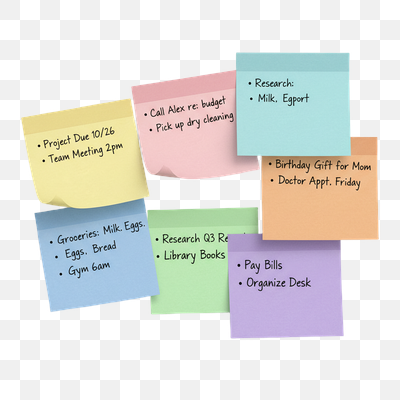 Colorful Sticky Notes Cluster for Task Management and Reminders
