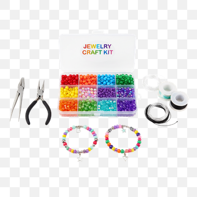 Colorful DIY Jewelry Craft Kit with Beads, Tools, and Finished Bracelets