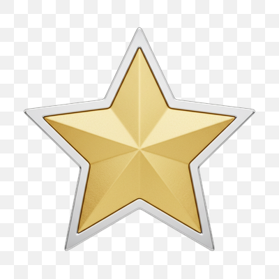 Shining Gold Star with Silver Trim on White