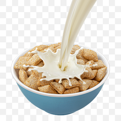 Dynamic Milk Pour into Golden Cereal Bowl