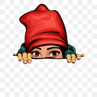 Curious Peeker in Red Hood Illustration