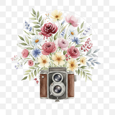 Vintage Camera Adorned with Watercolor Blooms