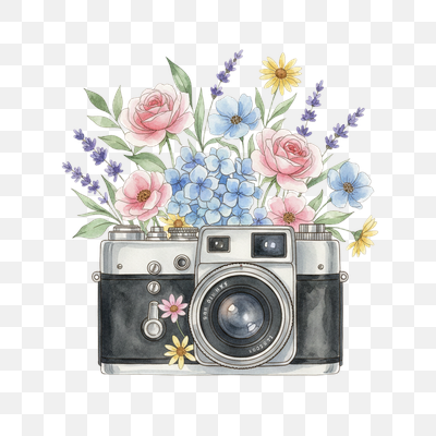 Vintage Camera Adorned with Watercolor Blooms