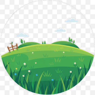 Vibrant Cartoon Green Hillside Landscape with Bird and Clouds