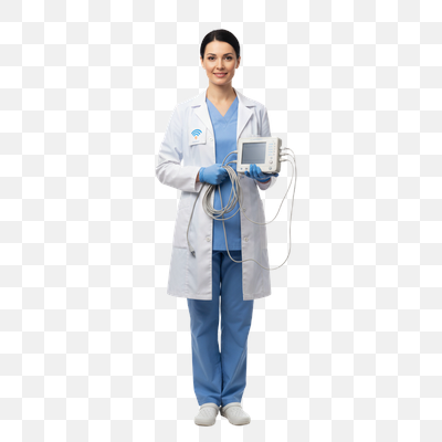 Smiling Medical Professional with Portable Monitoring Device