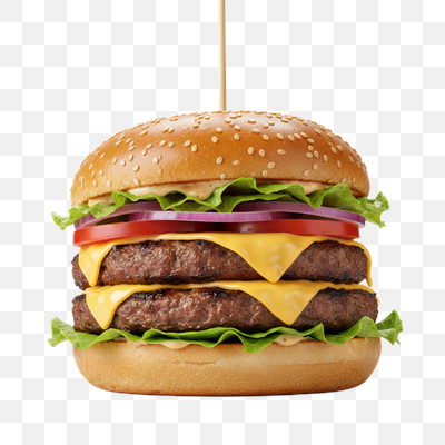 Gourmet Double Cheeseburger with Fresh Toppings on White