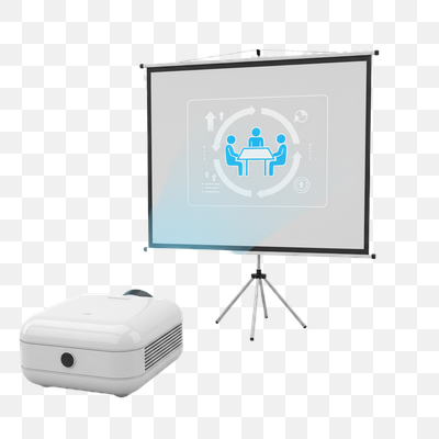 Projector Displaying Teamwork and Workflow Cycle on Screen