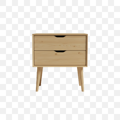 Modern Light Wood Nightstand with Two Drawers on White Background