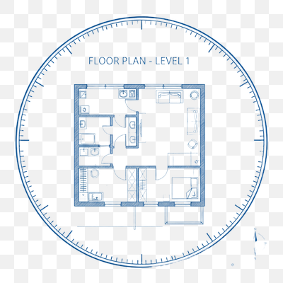 Detailed Blueprint Floor Plan for Level 1 with Compass and Scale